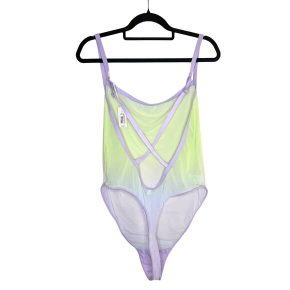 Smoothez by Aerie Sleeveless Sheer Mesh Bodysuit Size XXL Violet Flurry Ombre - Picture 9 of 9